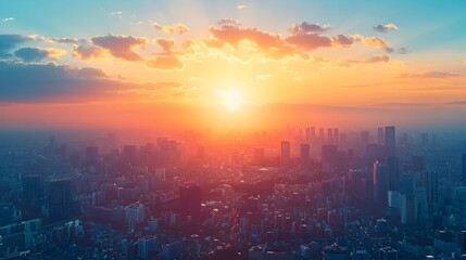 Sunrise Over the Bustling City Skyline Embodying New Beginnings and Boundless Opportunities