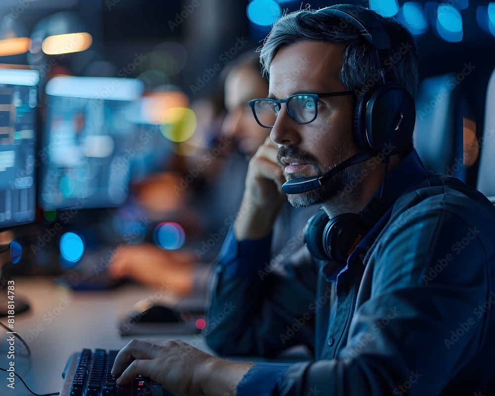Poster tech support team troubleshooting client issues with remote desktop tools in real time business envi
