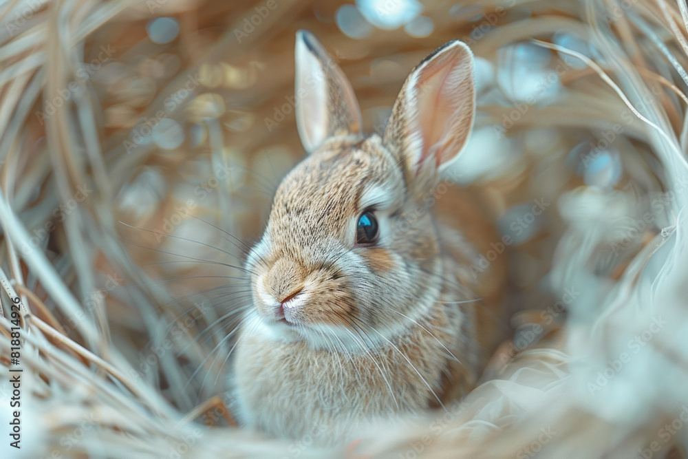 Fototapete artistic portrayal of a rabbit entangled in sharp, abstract lines, symbolizing the confinement of sm