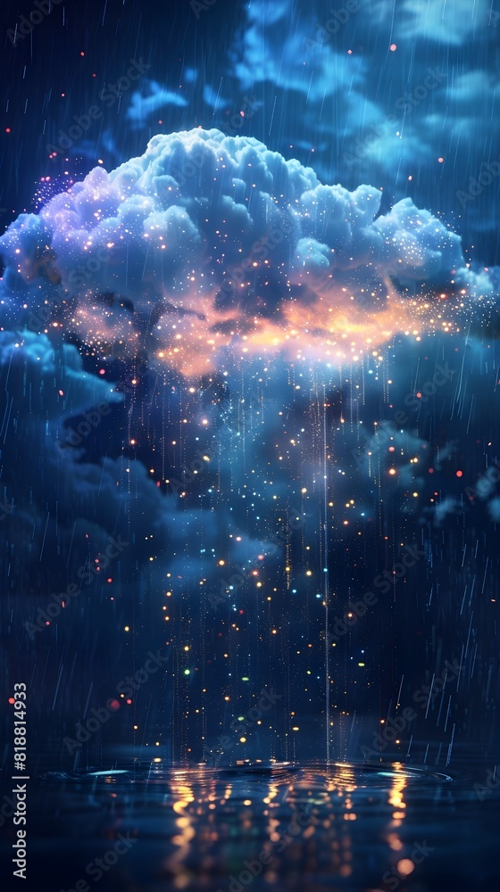Wall mural dynamic cloud computing data flow in stormy digital skies