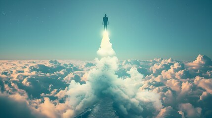 Ambitious Entrepreneur Launching Innovative Cloud Based Startup Reaching for New Heights of Success and Transformation