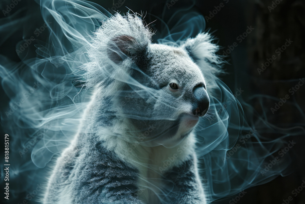 Fototapete abstract image of a koala with sharp lines wrapping around its body, emphasizing its confinement,