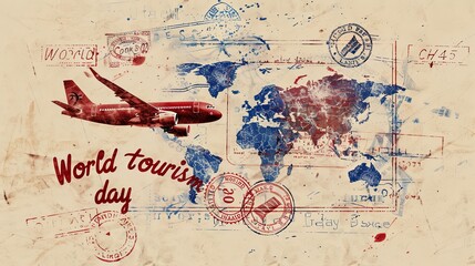 World tourism day background a postcard that says tour 