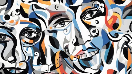 Fototapeta premium Abstract background with faces collage. Generative AI.
