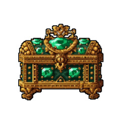 Obraz premium Pixel Green Art Treasure Chest Brimming with Gold - 8-Bit Style - 2D pixel art games