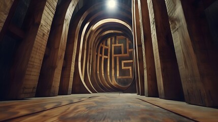 Intricate Wooden Maze Labyrinth with Winding Hallways and High Walls