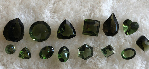 Faceted Moldavite gemstones 
