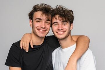 Obraz premium two young men hugging each other