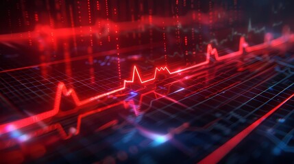 Visual depiction of stock market fluctuations resembling a heartbeat monitor, emphasizing the heartbeat of the market, captured with impeccable HD resolution.