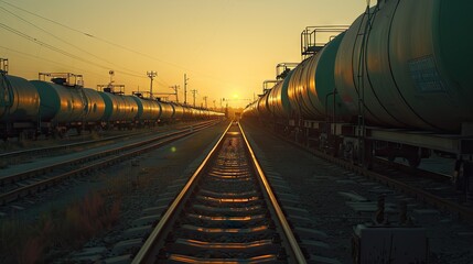 Golden Horizon: Sun Sets on Railroad Tracks