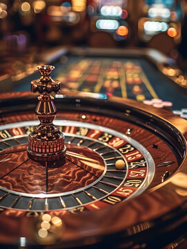 Close up photo of a luxury roulette wheel in a gambling casino, casino concept, gambling, slots concept