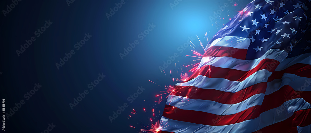 Wall mural American flag with fireworks