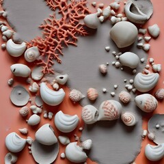  concrete with embedded shells on a coral orange surface