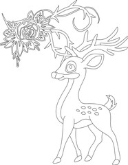 Deer and A Floral Vine Coloring Page. Printable Coloring Worksheet for Adults and Kids. Educational Resources for School and Preschool.