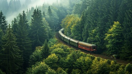 39. Train passing through a forest, eco-friendly transport, beautiful landscape