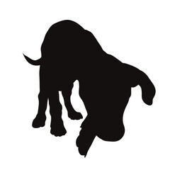 Vector silhouette of dog on white background. Symbol of pet and happy life.