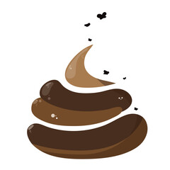 Illustrations of poop with flies on white background. Symbol of excrement and cartoon.