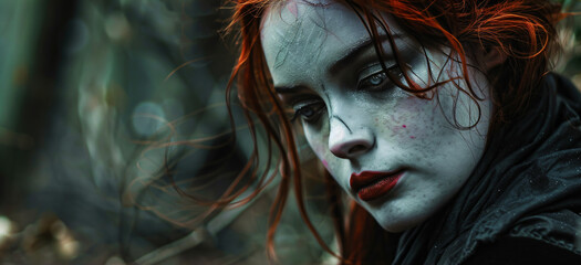 a beautiful female redhaed with pale face skin and red lips
