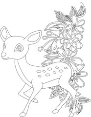 Deer and A Floral Vine Coloring Page. Printable Coloring Worksheet for Adults and Kids. Educational Resources for School and Preschool.