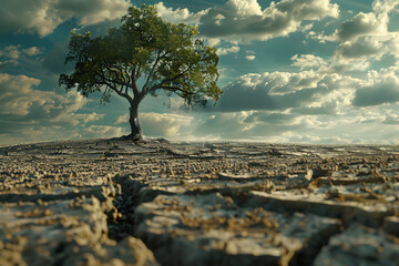 A parched, cracked earth surface illustrating the severe problem of soil drought and environmental impact.