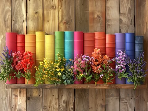 Classic library room with books arranged by the colors of the rainbow, intellectual and stylish, LGBT pride in education