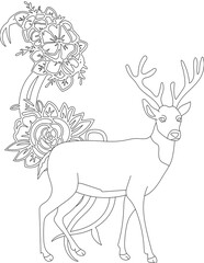Deer and A Floral Vine Coloring Page. Printable Coloring Worksheet for Adults and Kids. Educational Resources for School and Preschool.