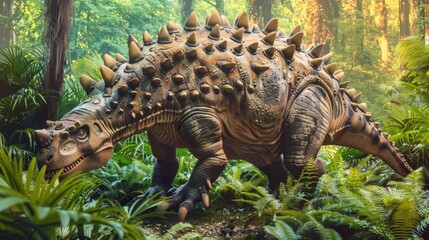 Ankylosaurus dinosaur. Ancient dinosaur in the jungle. Jurassic period