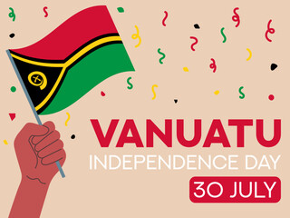 Vanuatu independence day 30 July. Vanuatu flag in hand. Greeting card, poster, banner template