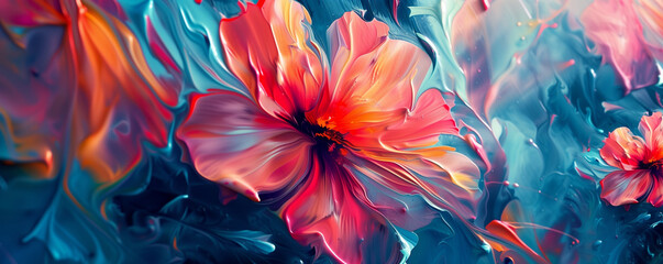 Abstract bright floral design, colorful oil paint texture, brush stroke, generated ai 