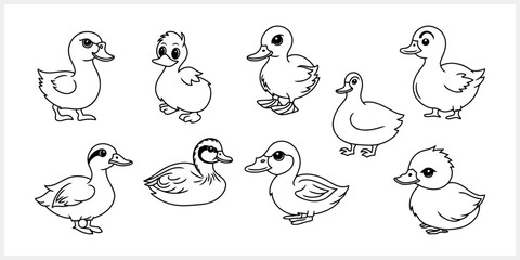 Doodle duck clip art isolated. Hand drawn animal bird icon. Vector stock illustration. EPS 10