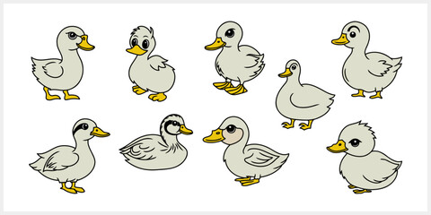 Doodle duck clip art isolated. Hand drawn animal bird icon. Vector stock illustration. EPS 10