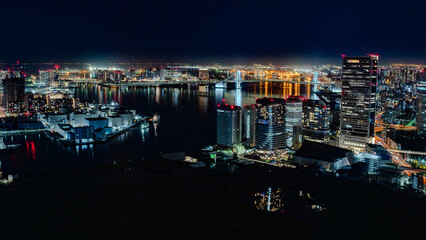 Fototapeta premium 東京湾に浮かぶレインボーブリッジと高層ビルの夜景