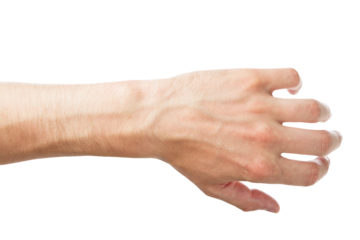 Human male hand in a relaxed position isolated on a white background, depicts the concept of body parts
