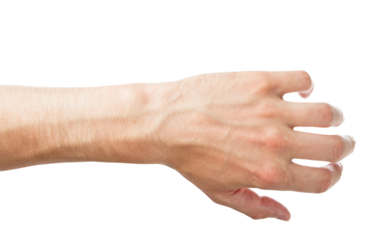 Human male hand in a relaxed position isolated on a white background, depicts the concept of body parts