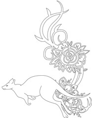 Kangaroo and A Floral Vine Coloring Page. Printable Coloring Worksheet for Adults and Kids. Educational Resources for School and Preschool.