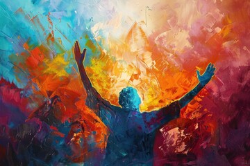 Artwork of a man raising hands in worship
