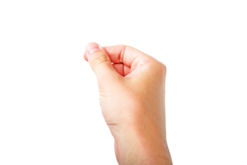 A human hand making a fist, shown in closeup against a white background, depicting the concept of strength or determination