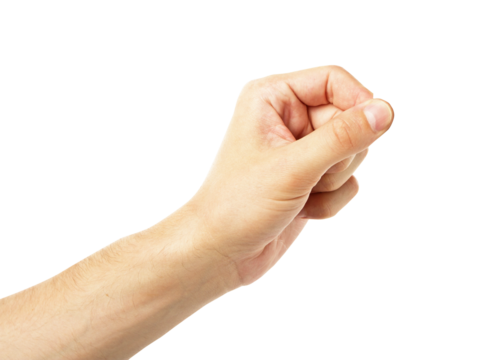 A human hand making a fist, photographed closeup and isolated on a white background, focuses on the concept of strength or solidarity - Powered by Adobe