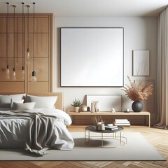 bedRoom with a mockup poster empty white and sets have mockup poster empty white have mockup poster empty white with a bed and a large picture frame attractive bring spirit.