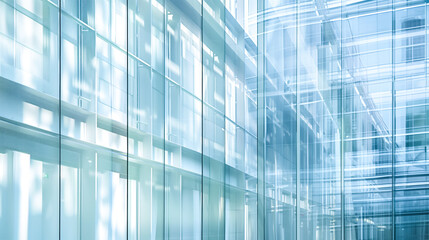 Architectural shot of a contemporary building facade featuring large glass curtain walls,