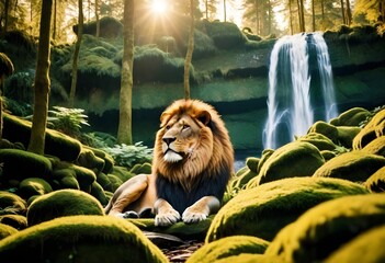 lion sitting by waterfall (56)