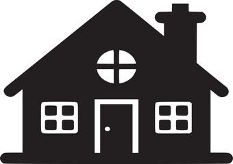 House silhouette. Silhouette of House in black and white colors. Hand Drawn House isolated on white