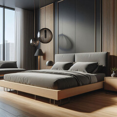 Bed in a bedroom and a  black color