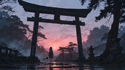 woman at torii gate japan