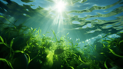 Obraz premium underwater scene with sun rays and sun