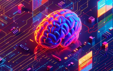 Digital Brain on Circuit Board. Generative AI.