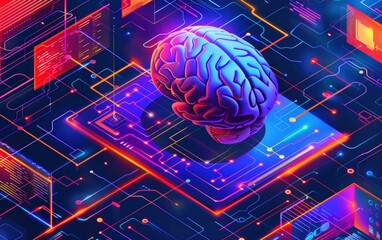 AI Brain in Digital Circuit Board. Generative AI.