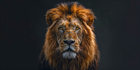 Lion photo style illustration background. Animal lion concept poster. Creative graphic design. Digital artistic raster bitmap. AI artwork.	