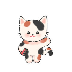 kawaii cat cartoon with broken lines