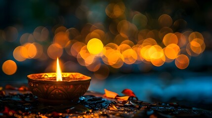 A candle burning brightly in the darkness, illuminating the path forward with its warm glow and...